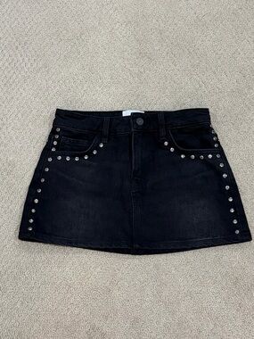 Reformation Black Studded Denim Mini Skirt
